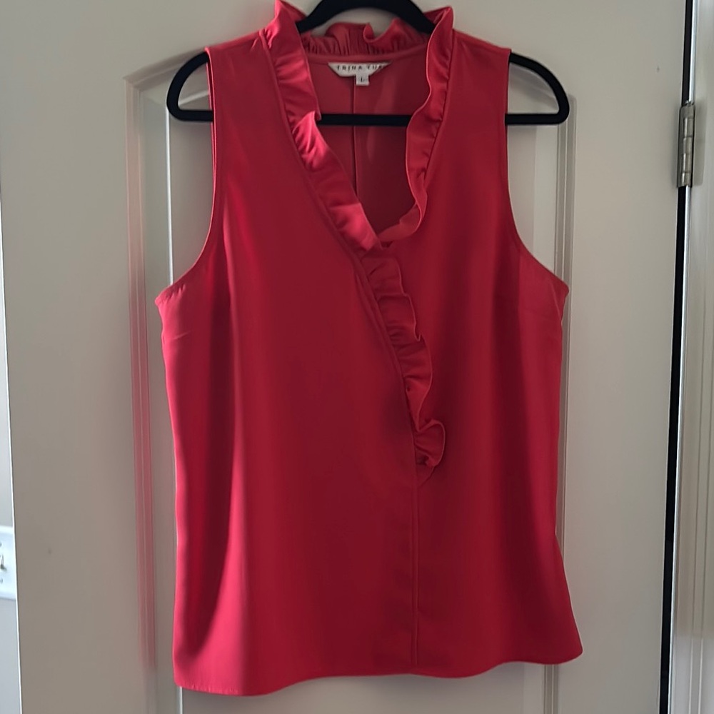 Trina Turk Red Ruffled Sleeveless Blouse